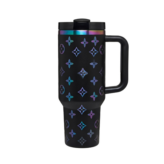 Gobelet isotherme noir 1,2 L détails colorés