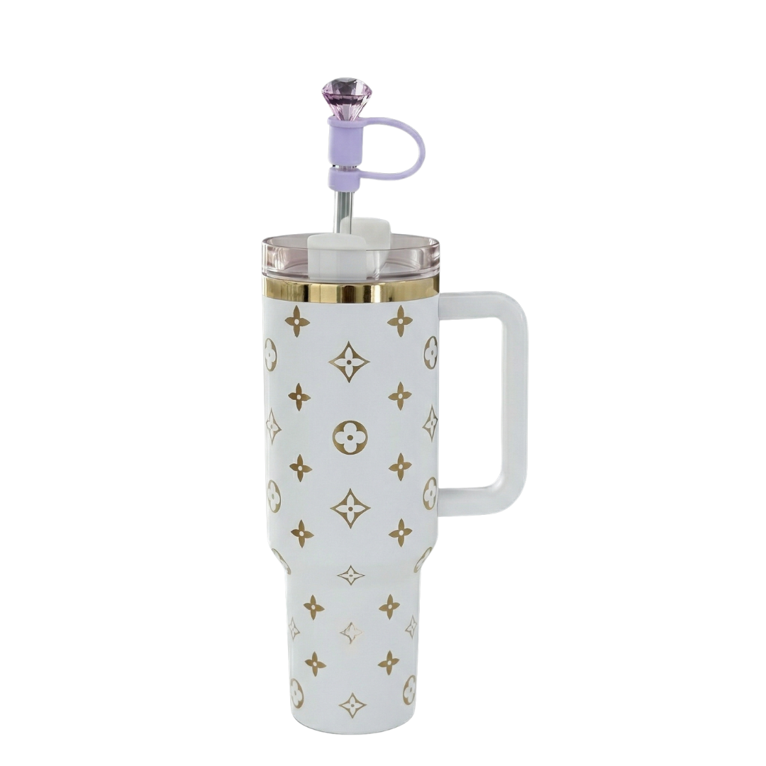 Gobelet isotherme blanc avec accessoire de paille