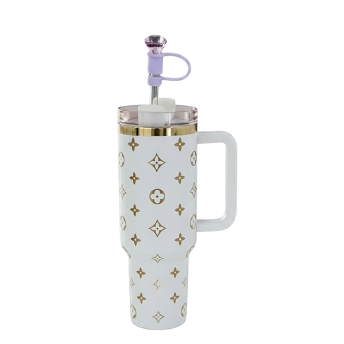 Gobelet isotherme blanc avec accessoire de paille