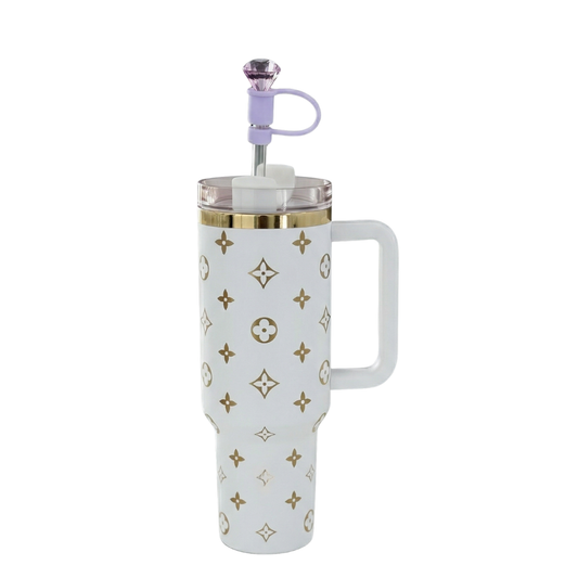 Gobelet isotherme blanc avec accessoire de paille