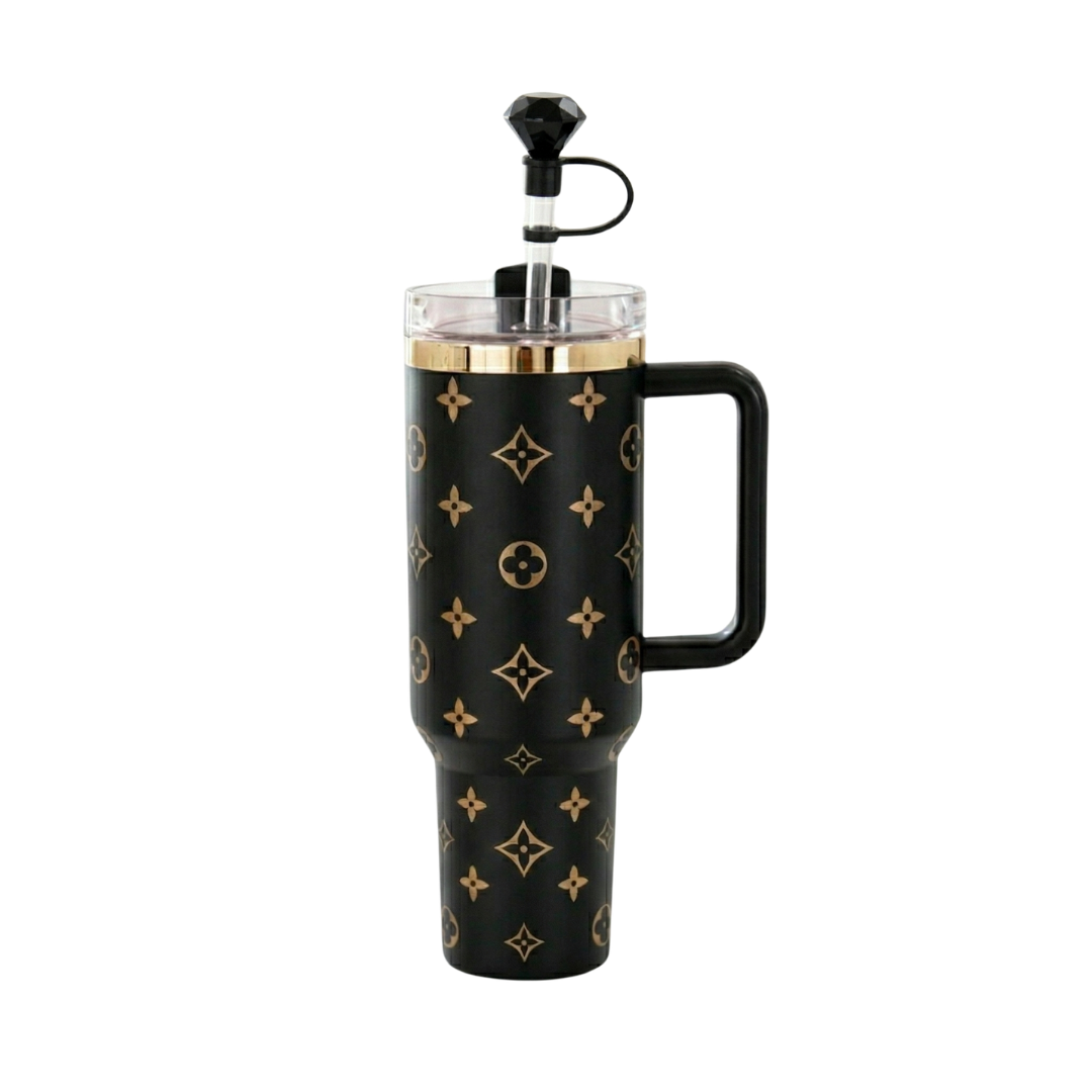 Gobelet isotherme noir mat avec accessoire de paille