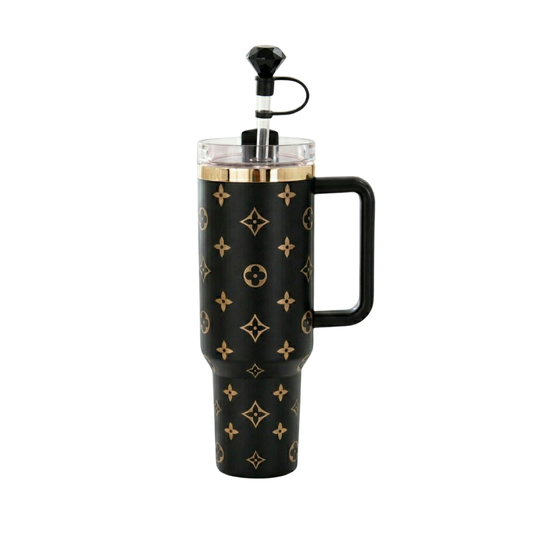 Gobelet isotherme noir mat avec accessoire de paille